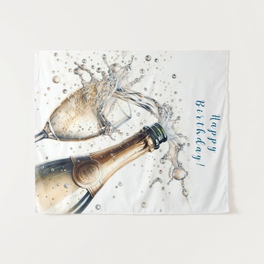 Bubble Champagne Happy Birthday Wandkleed (Voorkant (horizontaal))