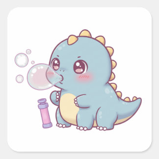 Bubble Dino – Playful & Kawaii! Vierkante Sticker