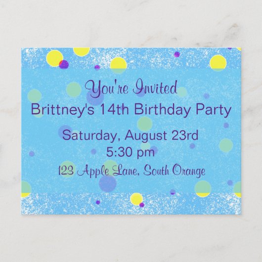 Bubble Dot Birthday Invite Uitnodiging Briefkaart (Voorkant)