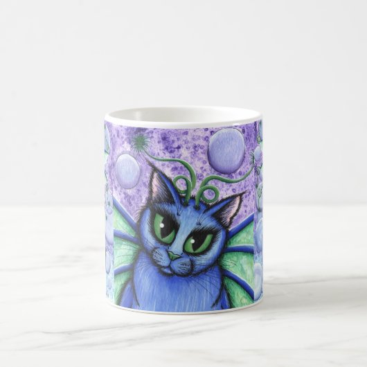 Bubble Fairy Cat Fantasy Winged Cat Art Mok (Center)