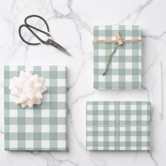 Bubble Frogs Gingham - salie lauriergroen plaid. Inpakpapier Vel (Voorkant)