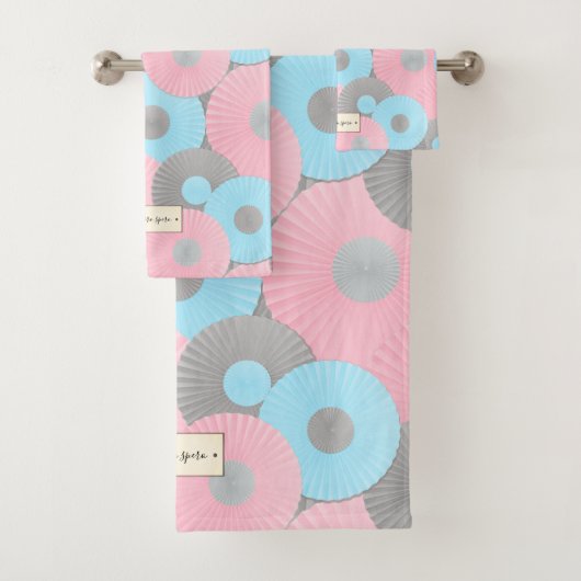 Bubble gum Circle Origami Pastel Patroon Bad Handdoek (Insitu)