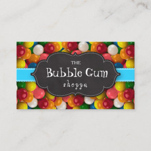 Bubble Gum Colorful Gumball Blue Stripe Chalkboard Visitekaartje