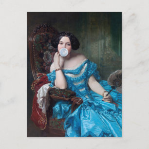 Bubble gum Diva in blauw satijn Briefkaart
