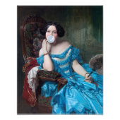 Bubble gum Diva in blauw satijn Foto Afdruk (Voorkant)