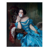 Bubble gum Diva in blauw satijn Perfect Poster (Voorkant)