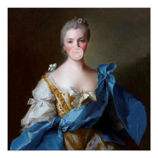 Bubble gum Diva met blauwe vlinder Perfect Poster (Voorkant)