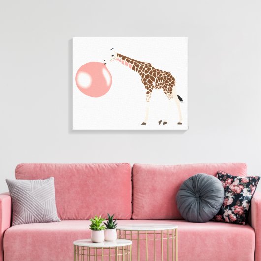 Bubble Gum Giraffe Baling Bubble Canvas Afdruk (Insitu (Woonkamer))