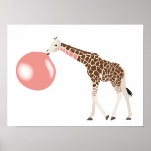 Bubble Gum Giraffe Baling Bubble Poster