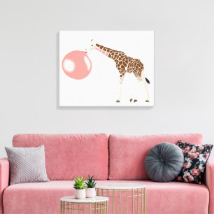 Bubble Gum Giraffe die een bubbel blaast Canvas Afdruk
