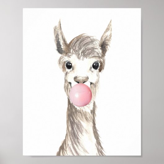 Bubble Gum Lama Alpaca Peuteropvang Poster (Voorkant)