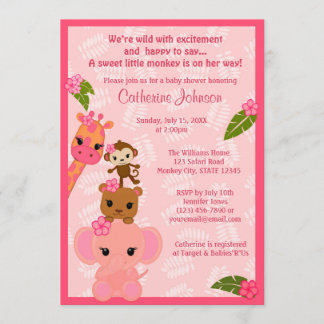 Bubble Gum Oerwoud Baby Shower Invitting GIRL Kaart