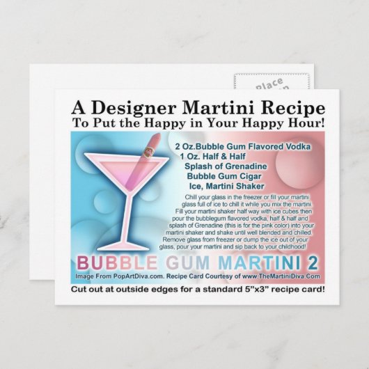 Bubble Gum Snoep Martini Opus Twee Recept Kaart (Voorkant / Achterkant)