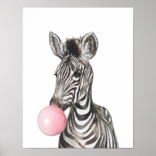 Bubble Gum Zebra Welp Kraam Kinder Bosgrond Poster