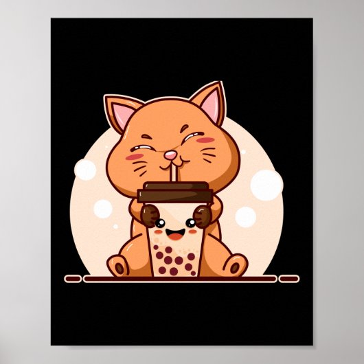 Bubble Kawaii Cat Drink Boba Tea Poster (Voorkant)