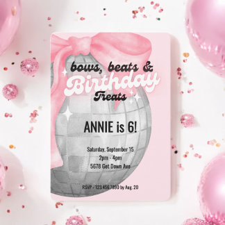Bubble Letters Roze Bow Disco Bal Verjaardag Kaart