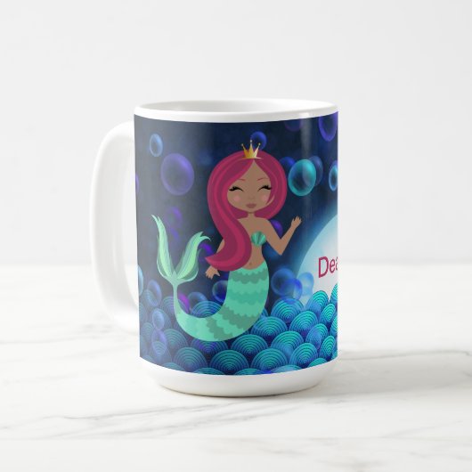 Bubble Mermaid in Green en Blue in Moonlit Ocean Koffiemok (Voorkant links)