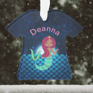 Bubble Mermaid in Green en Blue in Moonlit Ocean Ornament