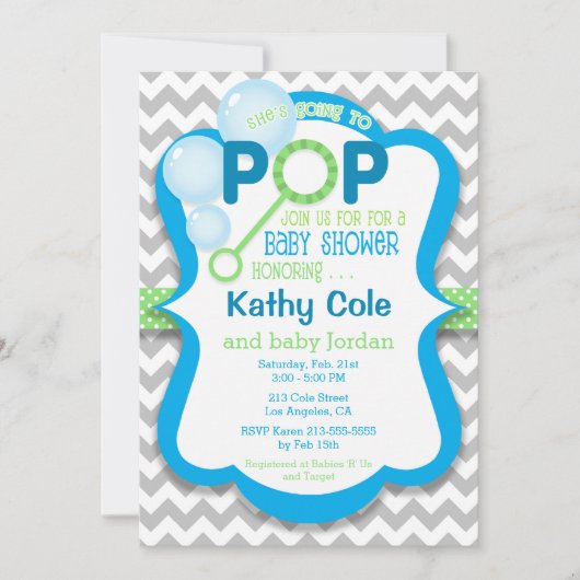 Bubble Pop Boy Baby shower Blue & Green Invitation (Devant)