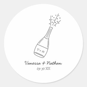 Bubble Popping Champagne fles grillige bruiloft Ronde Sticker