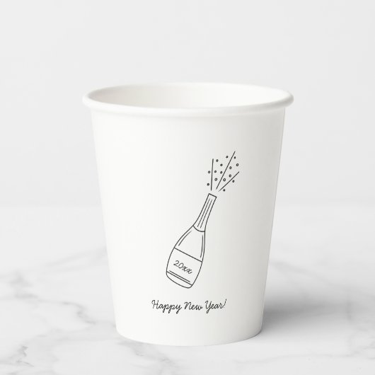 Bubble Popping Champagne Fles Oudejaarsavond Papieren Bekers (Achterkant)