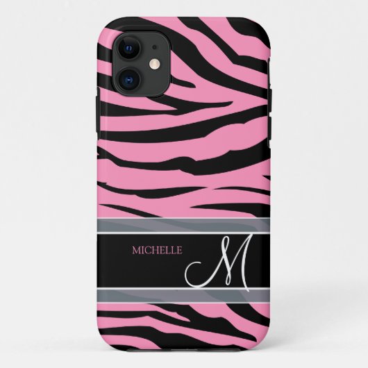 Bubble roze & Black Zebra Stripes personaliseren Case-Mate iPhone Case (Achterkant)