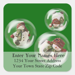 Bubble Snowmen kiest uw achtergrondadreslabel Vierkante Sticker