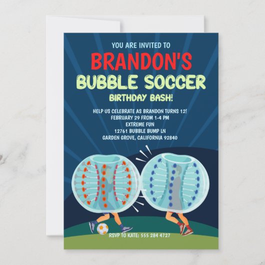 Bubble Soccer Birthday Party Invitation Kaart (Voorkant)