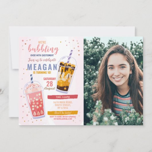Bubble Tea Birthday Cafe Shop Photo Celebration Kaart (Voorkant)