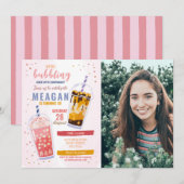 Bubble Tea Birthday Cafe Shop Photo Celebration Kaart (Voorkant / Achterkant)