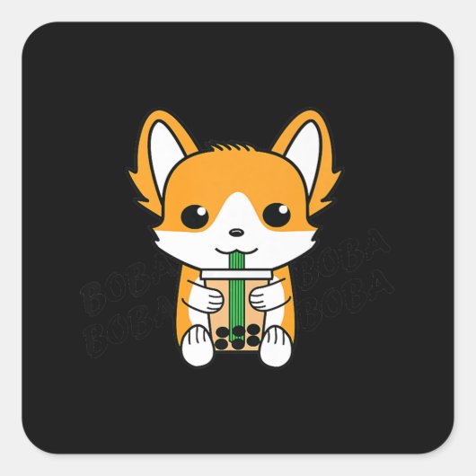Bubble Tea Boba Corgi Premium Vierkante Sticker (Voorkant)