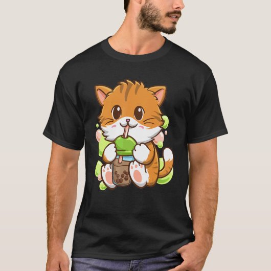 Bubble Tea Cat Boba Tea Drinker Tapioca Balls cat T-shirt (Voorkant)