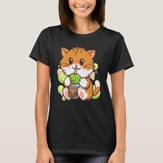 Bubble Tea Cat Boba Tea Drinker Tapioca Balls cat T-shirt (Voorkant)