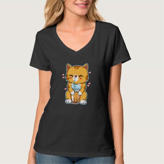 Bubble Tea Cat T-shirt (Voorkant)