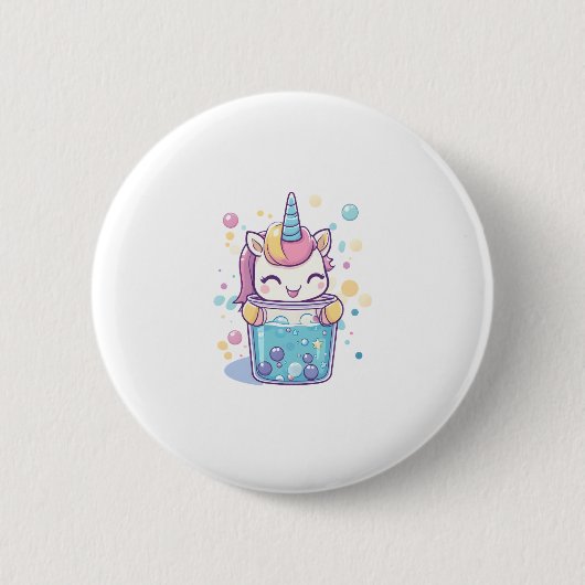Bubble Tea Eenhoorn (1) Ronde Button 5,7 Cm (Voorkant)
