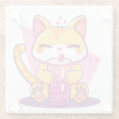 Bubble Tea Kitty Glazen Onderzetter (Achterkant)