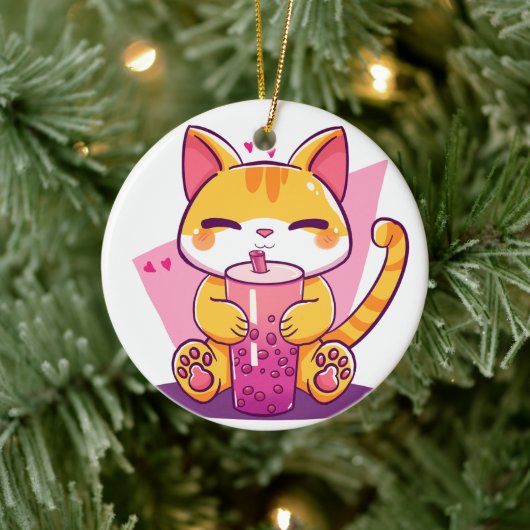 Bubble Tea Kitty Keramisch Ornament (Boom)