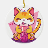 Bubble Tea Kitty Keramisch Ornament (Voorkant)