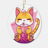 Bubble Tea Kitty Keramisch Ornament (Links)