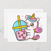 Bubble Tea Loving Unicorn Briefkaart (Voorkant / Achterkant)