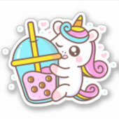 Bubble Tea Loving Unicorn Sticker (Voorkant)