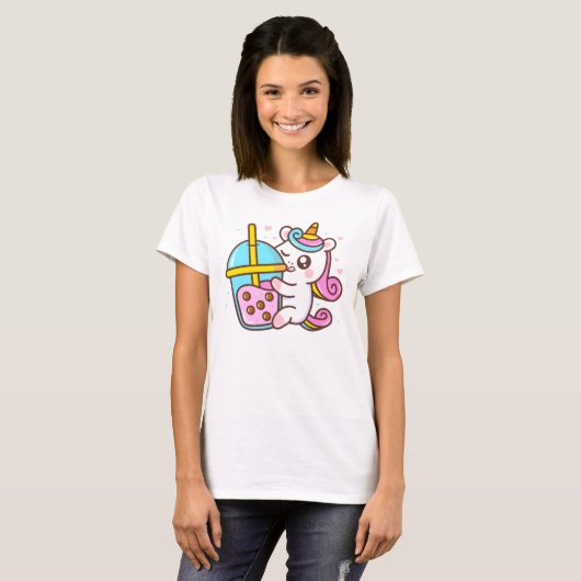 Bubble Tea Loving Unicorn T-shirt (Voorkant volledig)