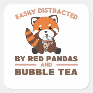 Bubble Tea Red Panda Chocolate Cute Animals Boba Vierkante Sticker