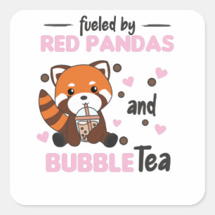 Bubble Tea Red Panda Chocolate Cute Animals Boba Vierkante Sticker