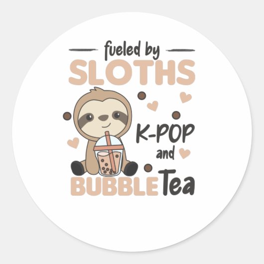 Bubble Tea Sloth Chocolate Cute Animals Boba Ronde Sticker (Voorkant)