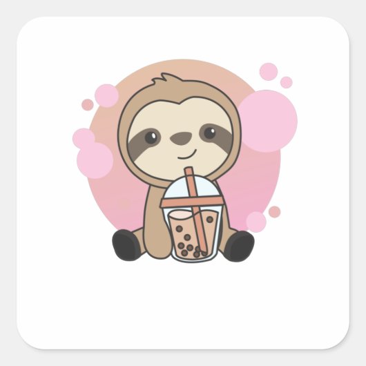 Bubble Tea Sloth met chocolade Sweetness Vierkante Sticker (Voorkant)