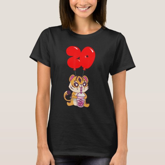 Bubble Tea Tiger 20th Birthday Kinder Balloon T-shirt (Voorkant)