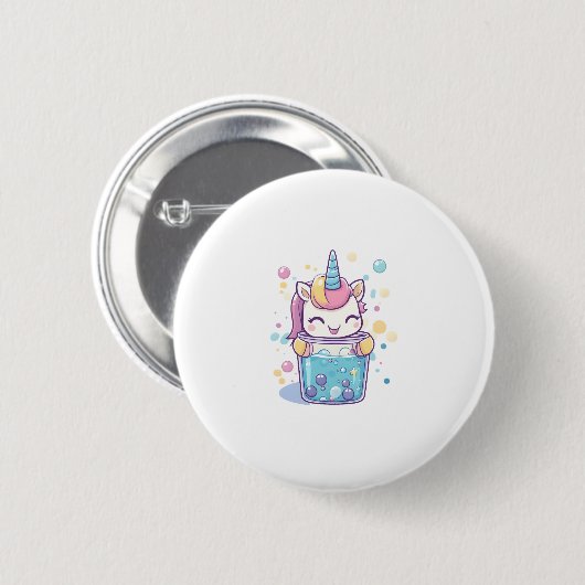 Bubble Tea Unicorn (1) Ronde Button 5,7 Cm (Voorkant /achterkant)