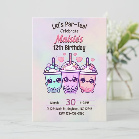 Bubble Thé Anniversaire Fête Invitation (Debout devant)