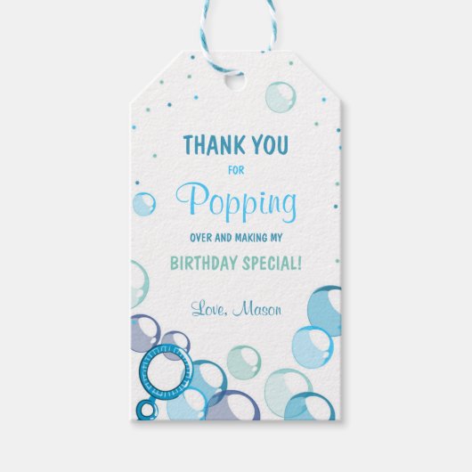 Bubble verjaardag dank je label Blue Blue Cadeaulabel (Voorkant)